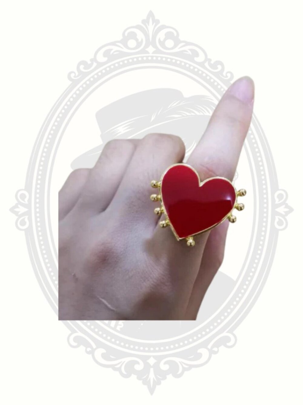 ClaudiaG Red Heart Statement Ring – Adjustable Gold Tone Ring NIP